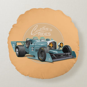 Custom retro race car concept round pillow