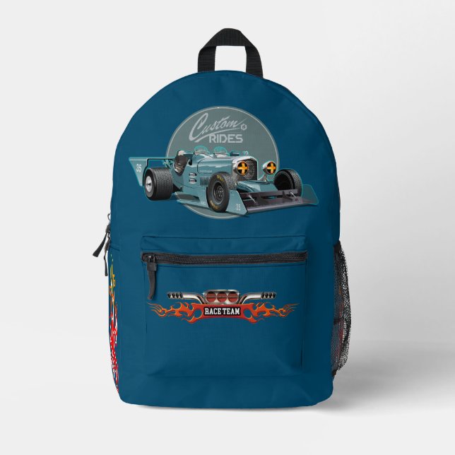Custom retro race car printed backpack (Front)