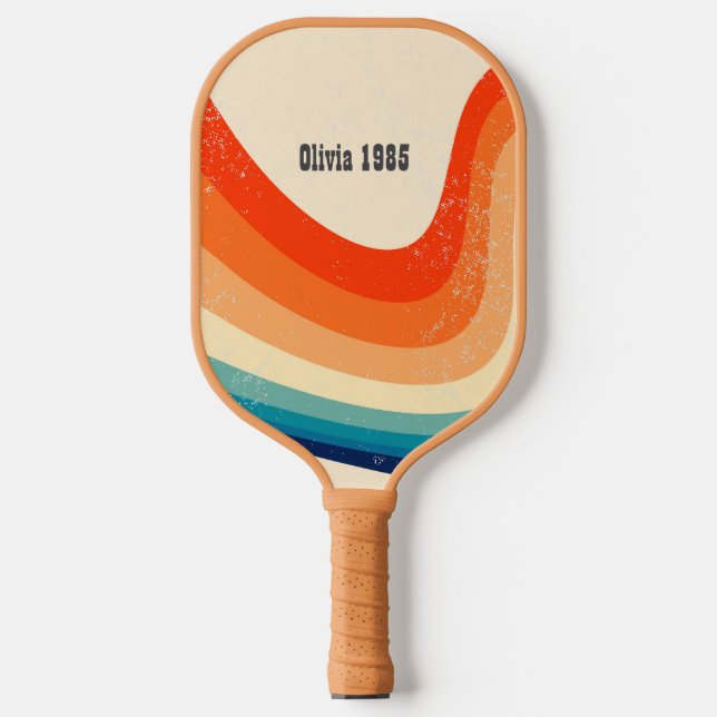 Custom Retro Rainbow Stripes Pickleball Paddle (Front)