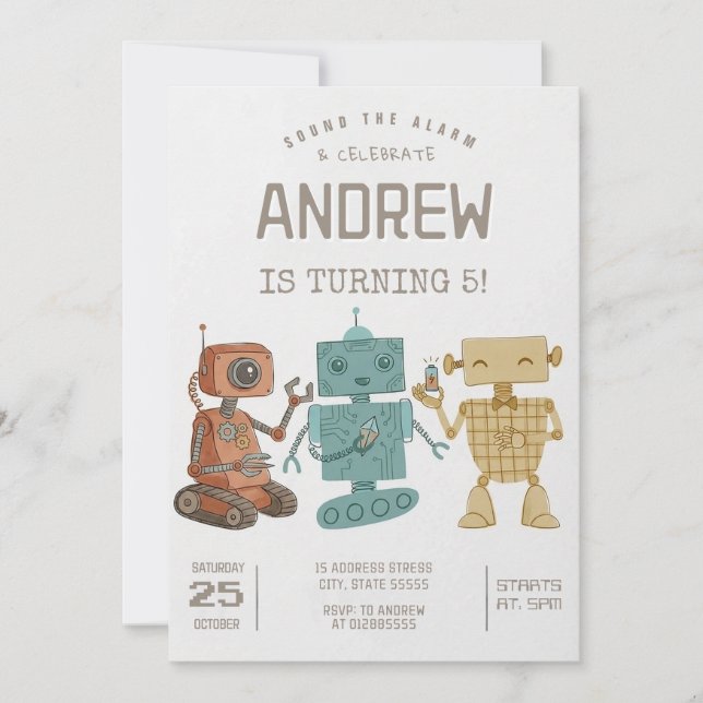 Custom Retro Robot Birthday party Invitation (Front)