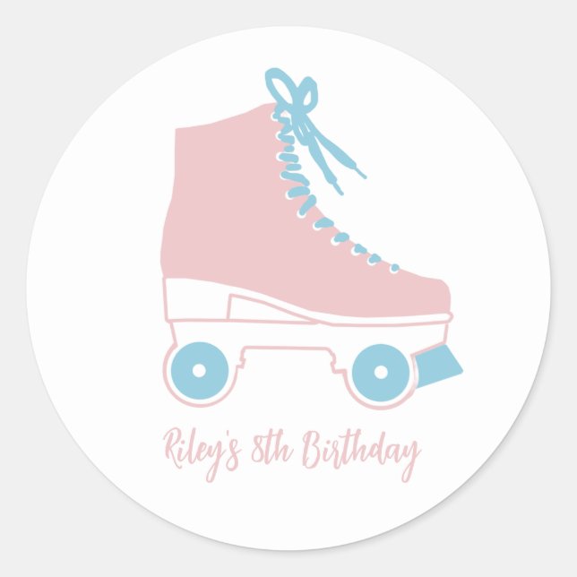 Custom Retro Roller-skate Pink Blue Painting  Classic Round Sticker (Front)