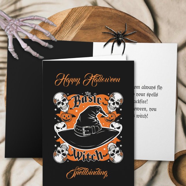Custom Retro Skull Basic Witch Halloween Greeting Card (Creator Uploaded)