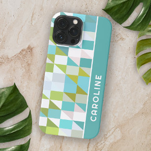 Custom Retro Squares Triangles Polygon Art Pattern iPhone 13 Pro Max Case