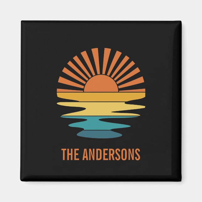 Custom Retro Sunset Family Name SIgn Magnet (Front)