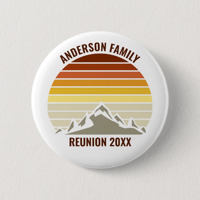 Custom Retro Sunset Mountain Family Reunion Party 2 Inch Round Button (Front)