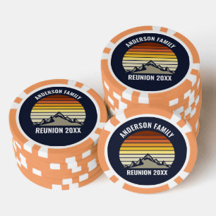 Custom Retro Sunset Mountain Family Reunion Poker Chips