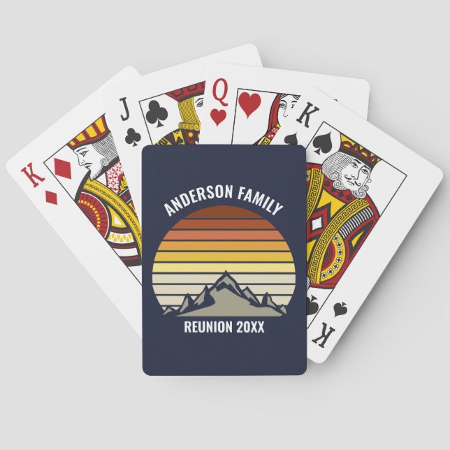 Custom Retro Sunset Mountain Navy Blue Playing Cards (Back)