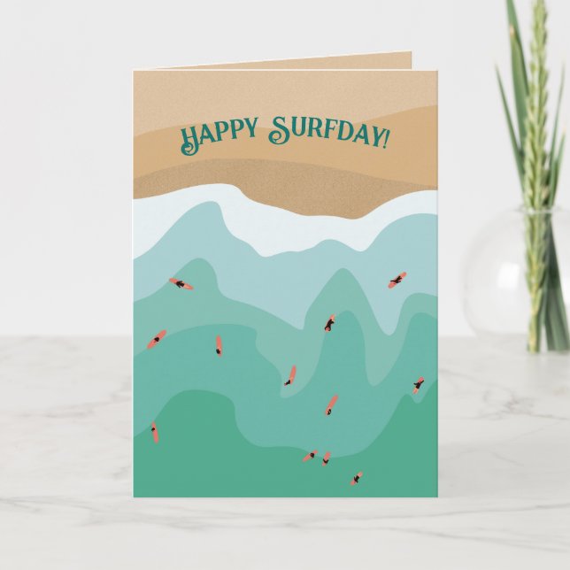 Custom Retro Surfer Ocean Birthday Card (Front)