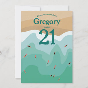 Custom Retro Surfing Ocean 21st birthday  Invitation