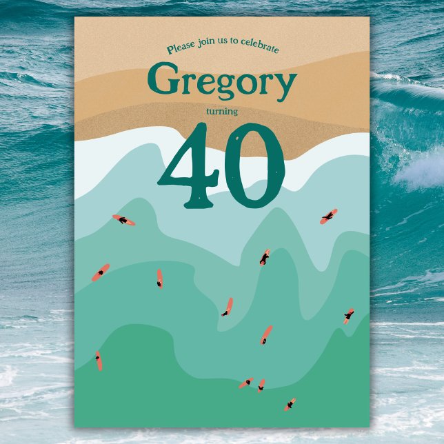 Custom Retro Surfing Ocean 40th birthday  Invitation (Creator Uploaded)