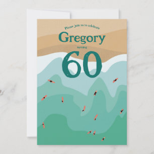 Custom Retro Surfing Ocean 60th birthday Invitation