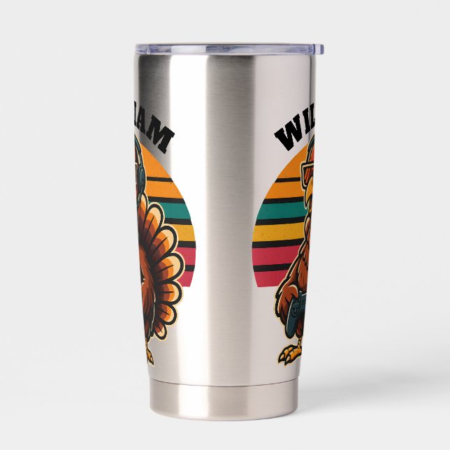 Custom Retro Thanksgiving Turkey Gamer Insulated Tumbler (Left)