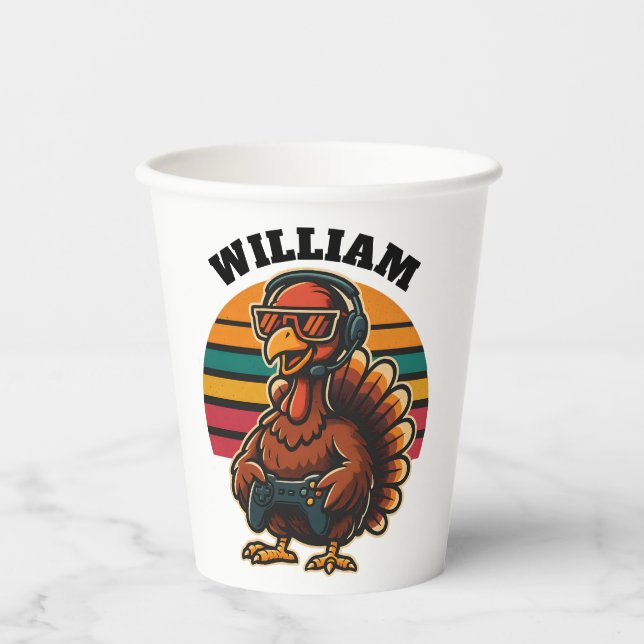 Custom Retro Thanksgiving Turkey Gamer Paper Cups (Front)