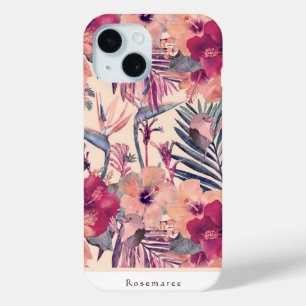 Custom Retro Tropical Hibiscus Wren iPhone 15 Case