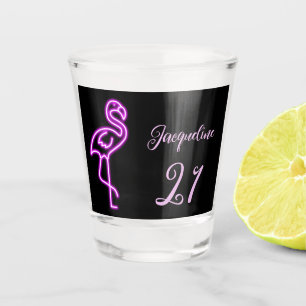 Custom Retro Tropical Neon Flamingo 21st Birthday Shot Glass