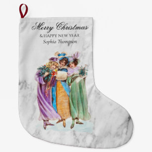 Custom Retro Vintage Christmas Party Ladies  Large Christmas Stocking
