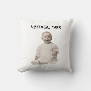 Custom Retro Vintage Happy Birthday Photo Family Throw Pillow