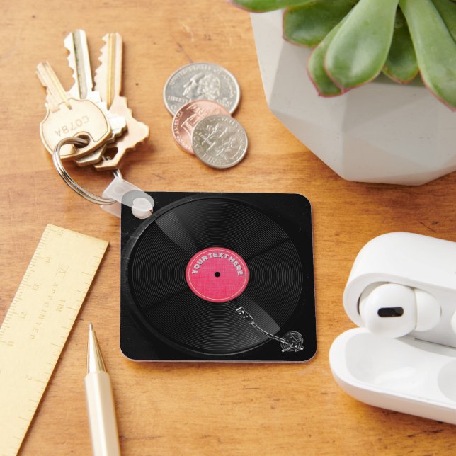 Custom Retro Vinyl Record Turntable Square  Keychain (Desk)