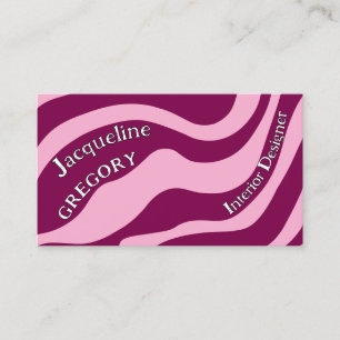 Custom Retro Zebra Stripes Wavy Lines Magenta Pink Business Card