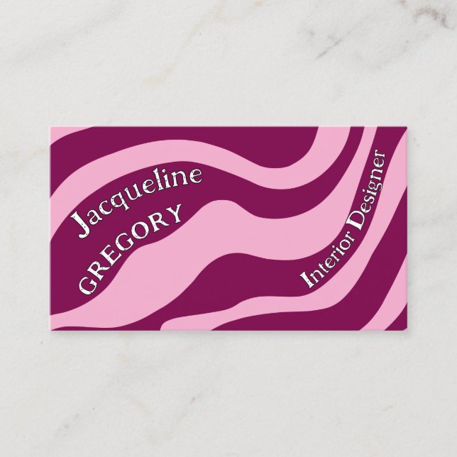 Custom Retro Zebra Stripes Wavy Lines Magenta Pink Business Card (Front)