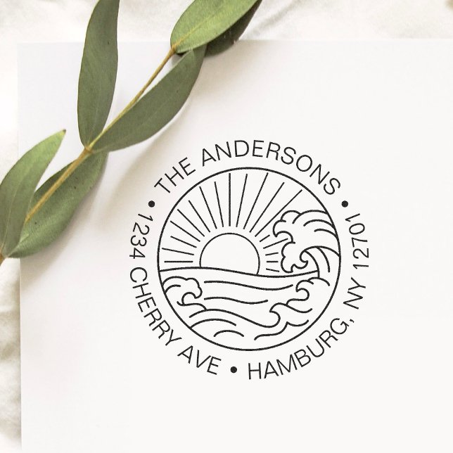 Custom Return Address Beach Waves Wedding Self-inking Stamp (Creator Uploaded)