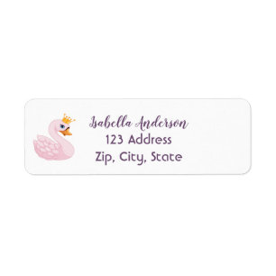 Custom return address girly pink princess swan
