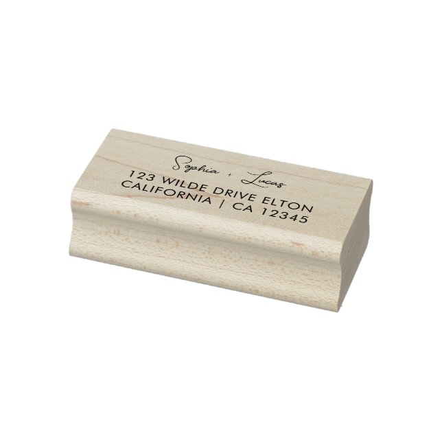 Custom Return Address Modern Minimal Script Couple Rubber Stamp (Stamp)