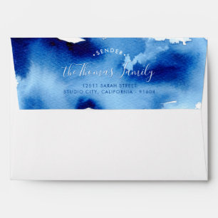 CUSTOM RETURN ADDRESS stylish dark blue watercolor Envelope