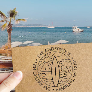 Custom Return Address Surf Board Waves Surfer Self-inking Stamp