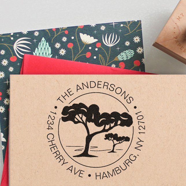 Custom Return Address Umbrella Pine Tree  Self-inking Stamp (Creator Uploaded)