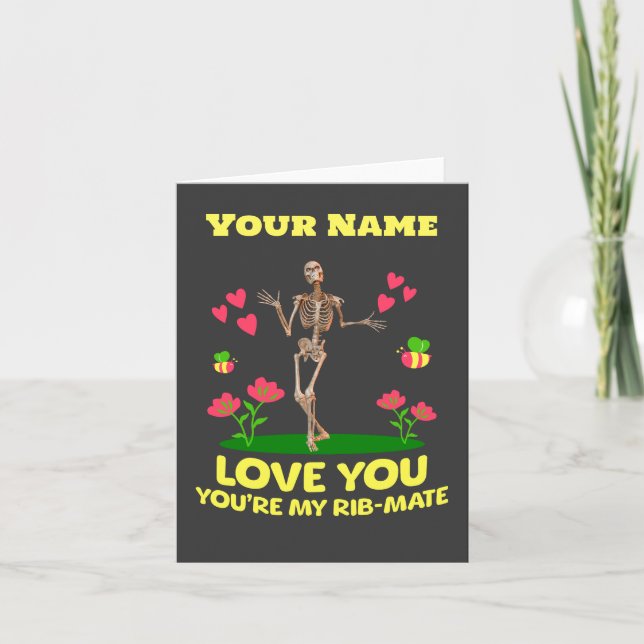 Custom Rib Mate Skeleton Love Gift Gothic Holiday Card (Front)