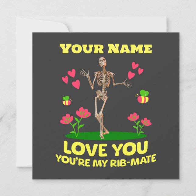 Custom Rib Mate Skeleton Love Gift Gothic Holiday Card (Front)
