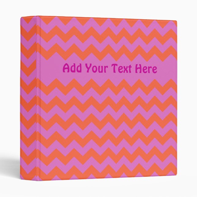 Custom Ring Binder, Magenta and Orange Chevrons Binder (Front/Spine)