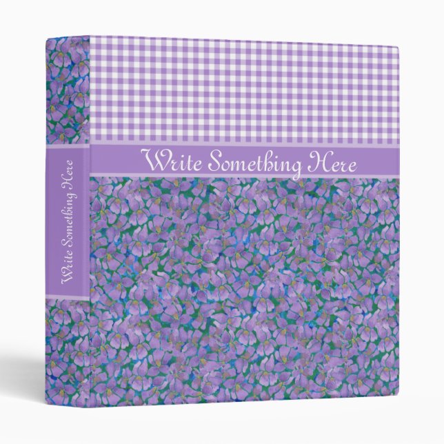 Custom Ring Binder, Violets and Check Gingham Binder (Front/Spine)