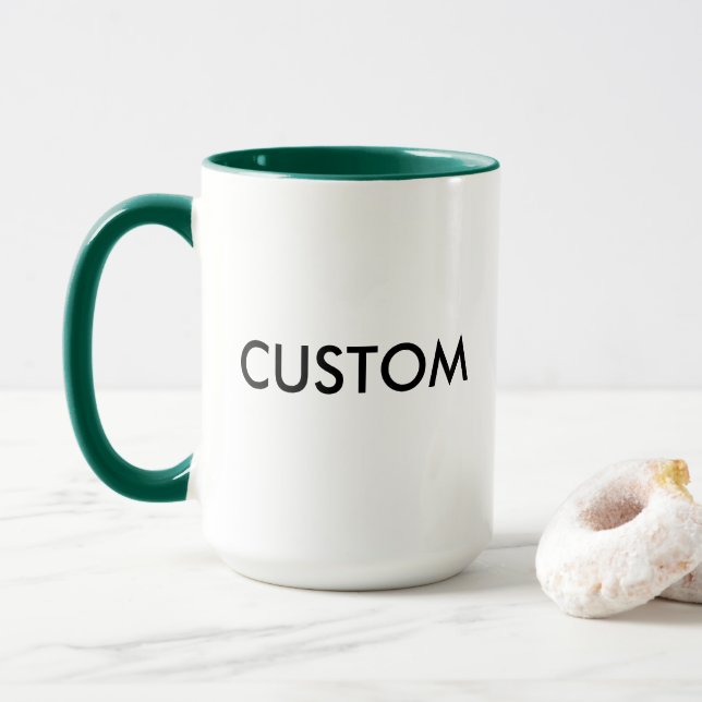 Custom Ringer 15oz Mug - HUNTER GREEN Lip & Handle (With Donut)