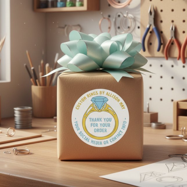 Custom Rings Maker Thank You for Order Stickers (Custom Thank You Stickers for jewelry crafting small buiness.)