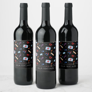 Custom RN Nurse   Doctor Medical Pattern Wine Label