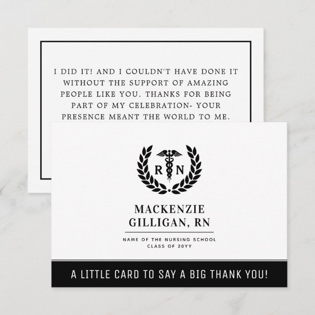 Custom RN Nursing School Graduation Party Elegant Thank You Card (Front/Back)