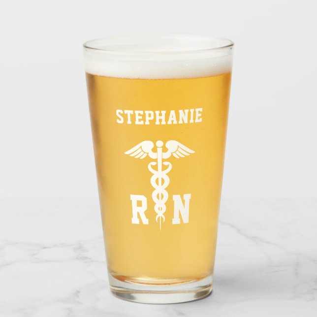 Custom RN Registered Nurse Caduceus Medical Symbol Glass (Front Filled)