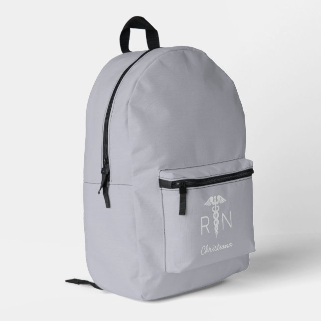 Custom RN Registered Nurse Graduation Light Grey Printed Backpack (Back Corner Left)
