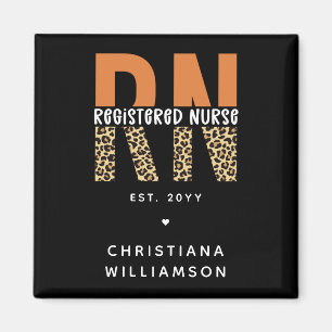 Custom RN Registered Nurse Leopard Typography Magnet