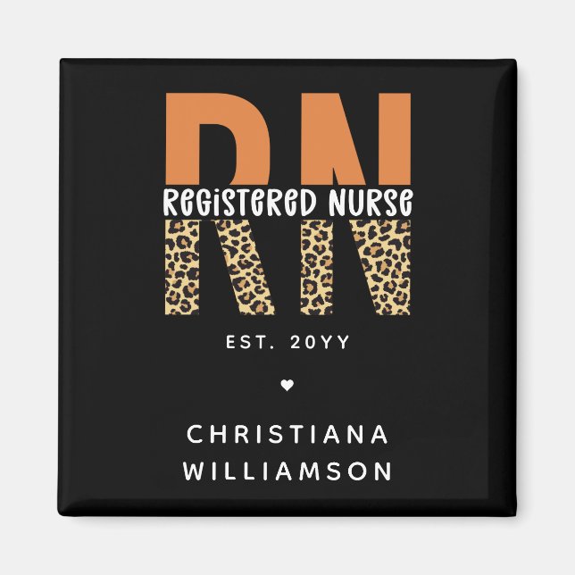 Custom RN Registered Nurse Leopard Typography Magnet (Front)