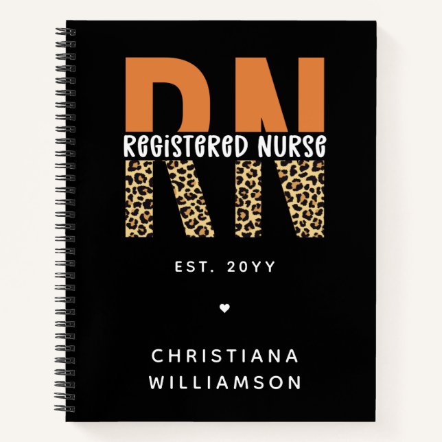 Custom RN Registered Nurse Leopard Typography Notebook (Front)