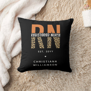 Custom RN Registered Nurse Leopard Typography Throw Pillow