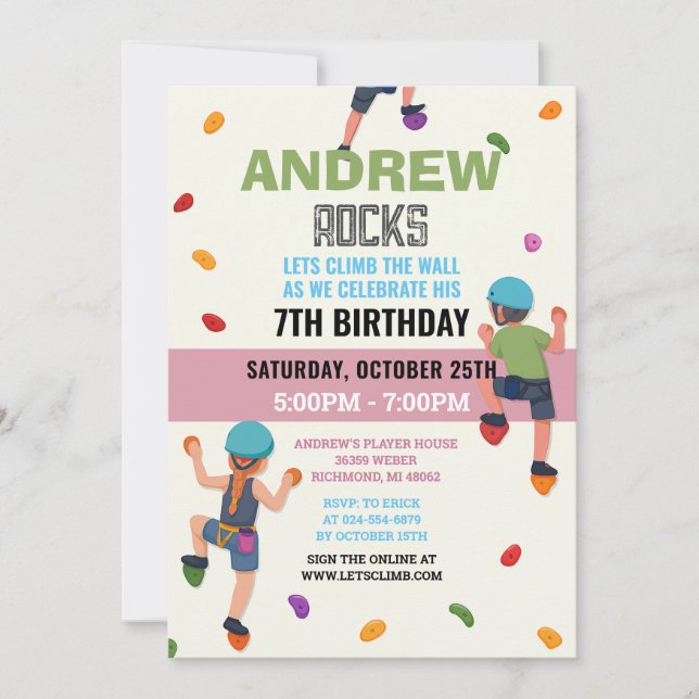Custom Rock Climbing Birthday Party Invitation (Devant)