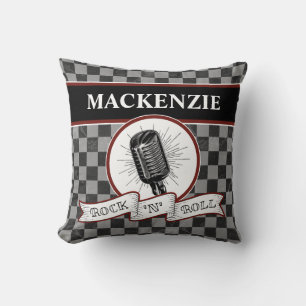 Custom Rock & Roll Music Singer Retro Microphone Throw Pillow