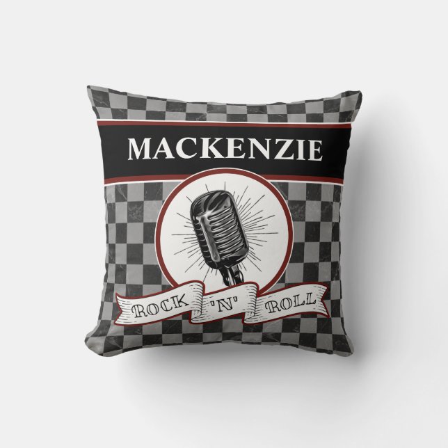 Custom Rock & Roll Music Singer Retro Microphone Throw Pillow (Front)