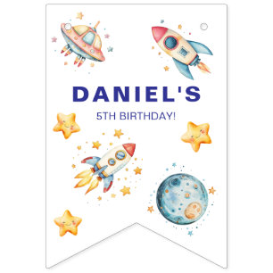 Custom Rocket Ship Space-Themed Party Bunting Flags