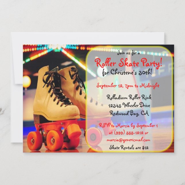 Custom Roller Skate Party Invites (Front)