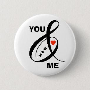 Custom Romantic Initials Heart    2 Inch Round Button